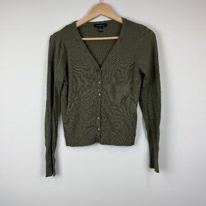 Atmosphere Women's Army Green Classic Crewneck Cardigan, Size M